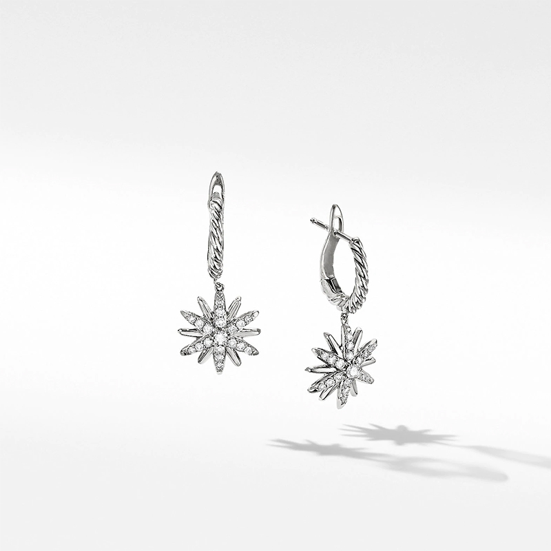 Starburst Drop Earrings in Sterling Silver with Diamonds 25mm Underwoods Jewelers