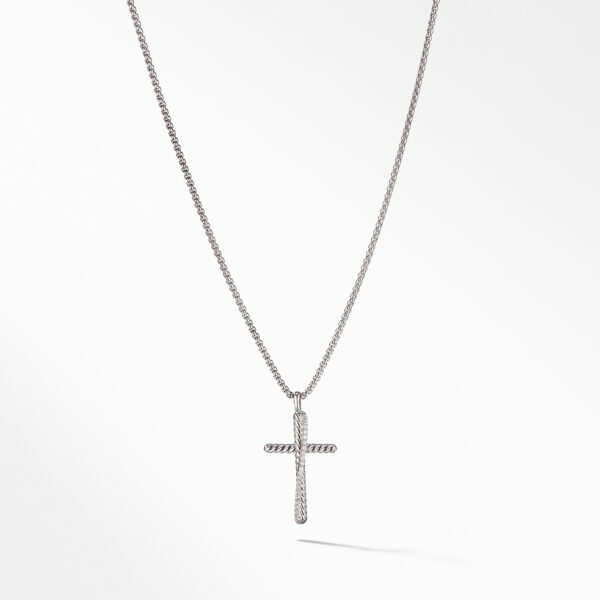 Crossover Cross Necklace in Sterling Silver with Diamonds, 35.6mm