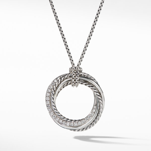 Crossover Pendant Necklace in Sterling Silver with Diamonds, 26mm