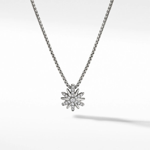 Petite Starburst Pendant Necklace in Sterling Silver with Diamonds, 10.5mm