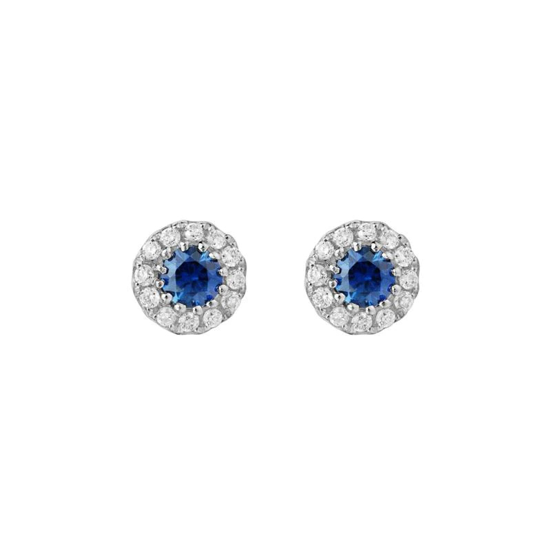 Blue Sapphire & Diamond Halo Studs
