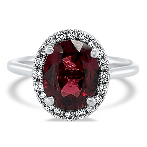 Oval Garnet Diamond Halo Ring