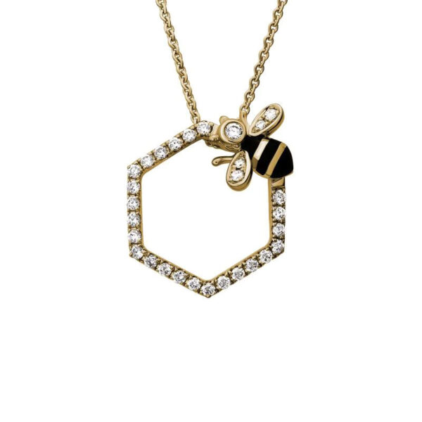 Diamond Hexagon & Enamel Bee Pendant