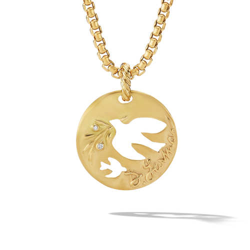 DY Elements Dove Pendant in 18K Yellow Gold with Diamonds, 21.7mm