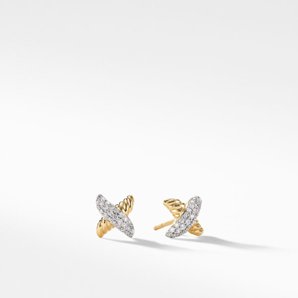 Petite X Stud Earrings in 18K Yellow Gold with Diamonds, 8.4mm