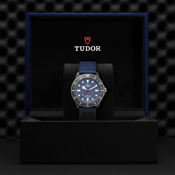 TUDOR Pelagos FXD 42mm black carbon composite case with matte finish and Alinghi Red Bull Racing logo engraved on the case back - M25707KN-0001 at Underwood Jewelers