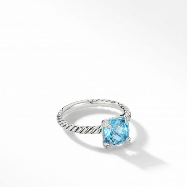 Chatelaine Ring in Sterling Silver with Blue Topaz and Diamonds, 8mm