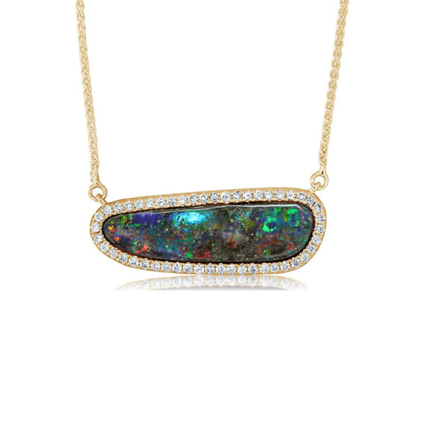 14kt YG Opal & Diamond Halo Necklace
