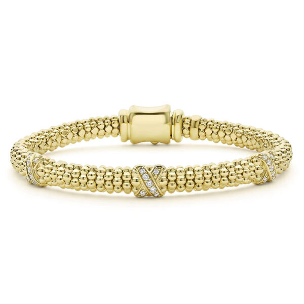 Lagos Embrace 18K Gold Three Station "X" Diamond Bracelet