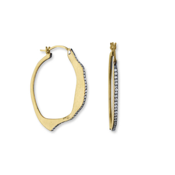 Lika Behar Collection "Kiki" Oxidized Silver & 24kt Gold Hoop Earrings with Diamonds