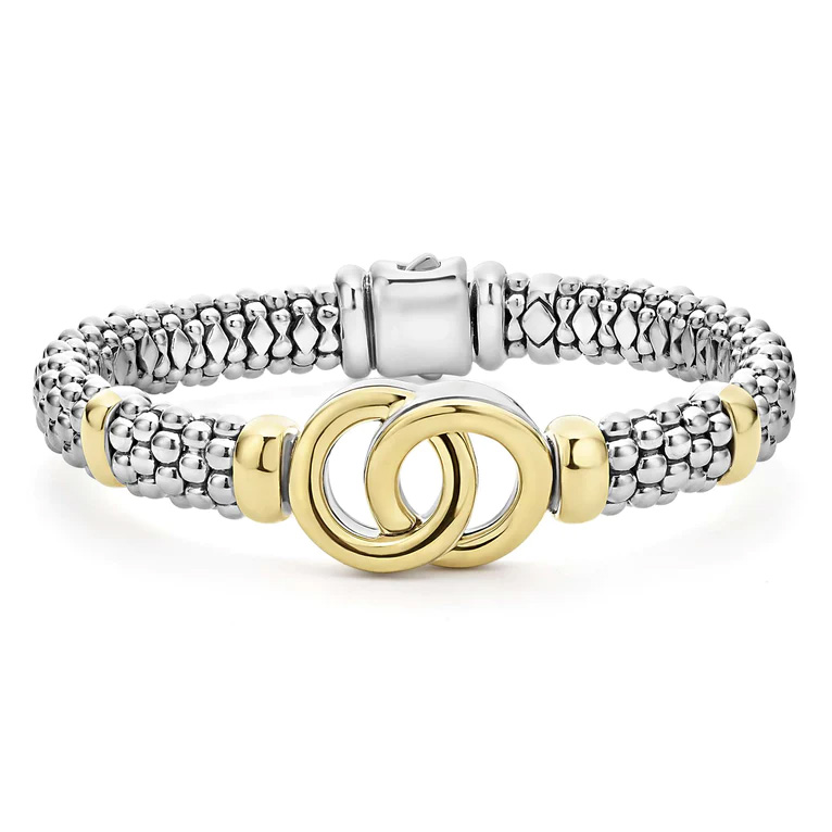 Two-Tone Interlocking Caviar Bracelet, 9mm