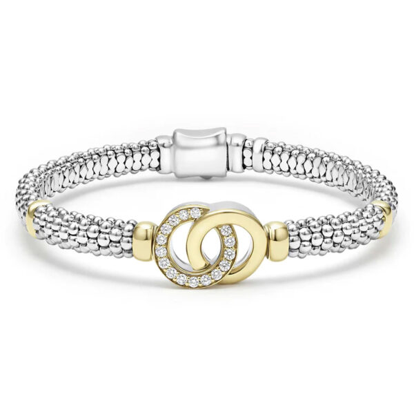 Two-Tone Interlocking Diamond Caviar Bracelet, 6mm