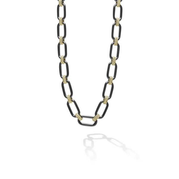 Lagos Signature Caviar Gold and Black Ceramic Link Necklace