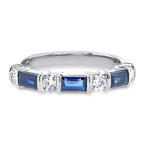 Baguette Sapphire & Round Diamond Band Ring