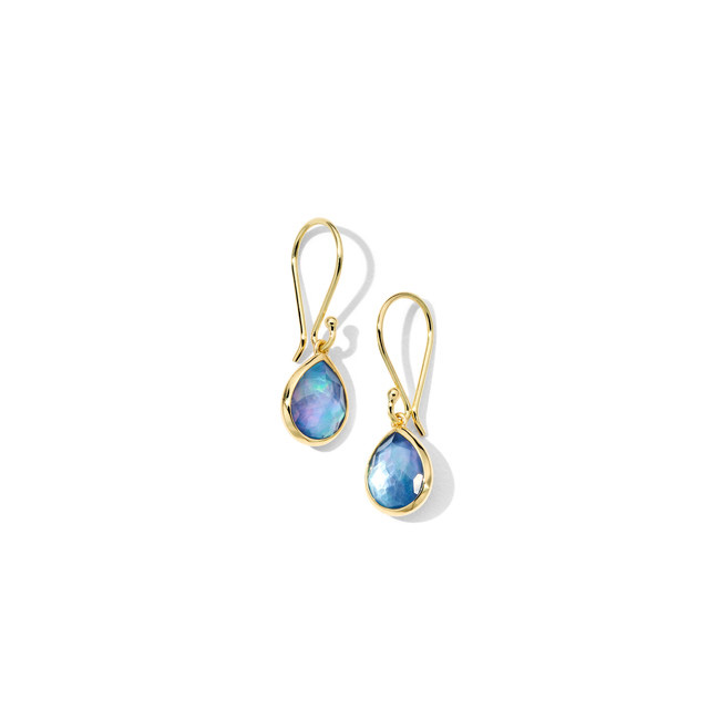 Teeny Teardrop Rock Cady Rock Crystal, Mother Of Pearl & Lapis Earrings In 18K Gold