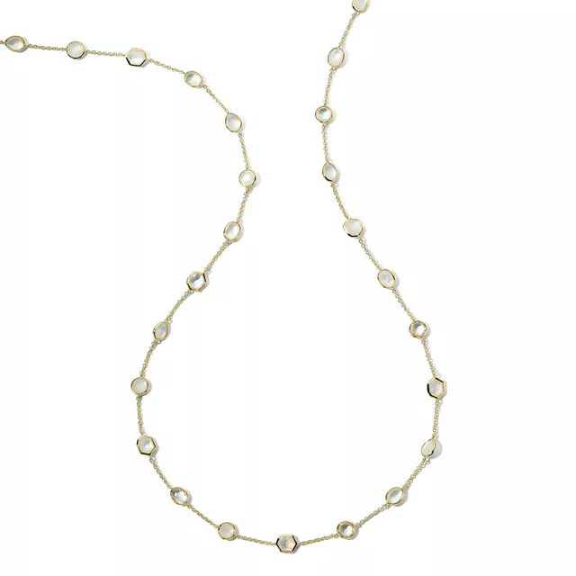Rock Candy Station Chain Necklace in Mother of Pearl, Rock Cystal, Moonstone & 18K Gold