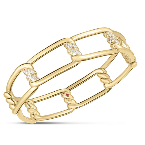 Yellow Gold Twisted Hinged Bangle Bracelet | 3mm