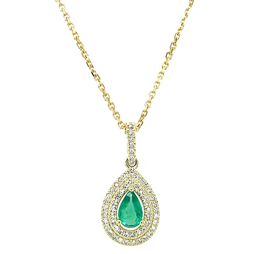 Pear Shape Emerald & Diamond Pendant