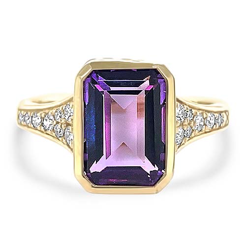Bezel Set Amethyst & Diamond Ring