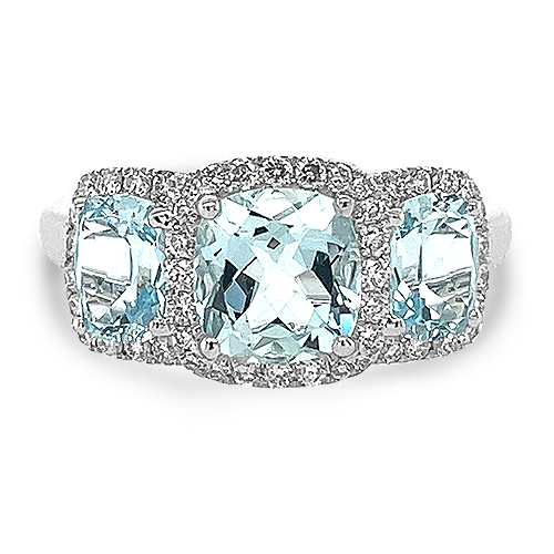 3-Stone Aquamarine & Diamond Ring