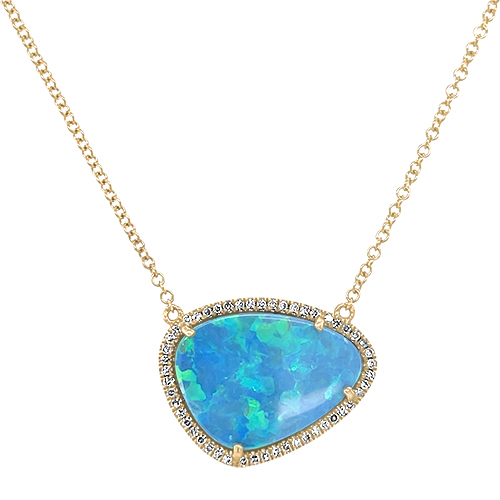 Boulder Opal & Diamond Halo Necklace
