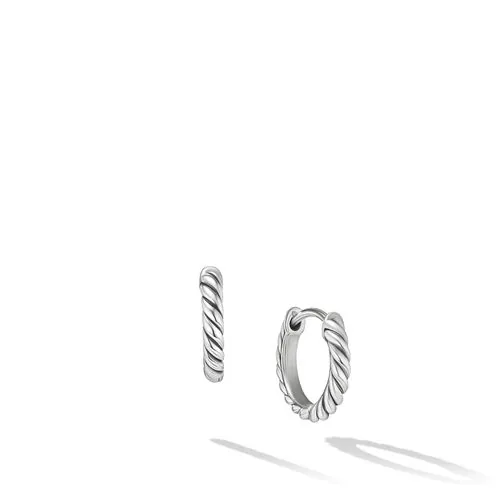 Sculpted Cable Micro Huggie Hoop Earrings in Sterling Silver 10.7mm