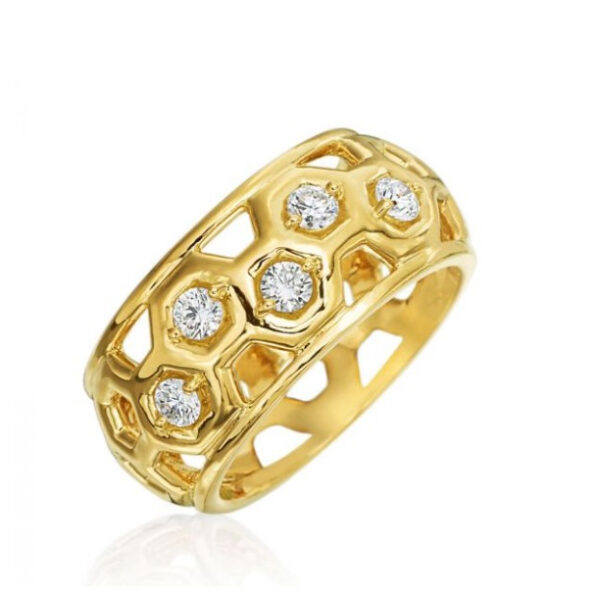 Gumuchian Honeybee "B" Small Dome Ring with Diamonds