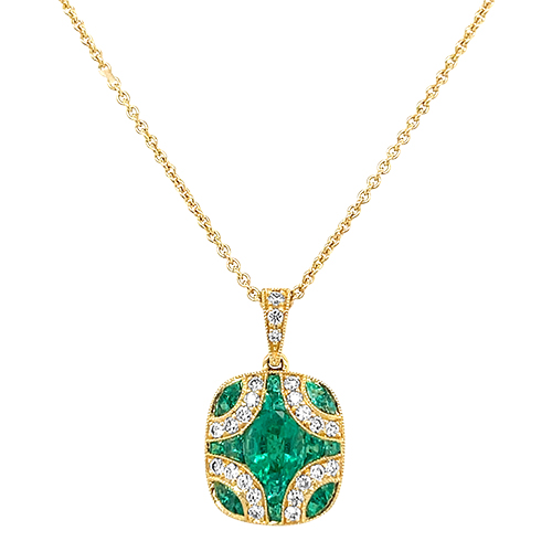 Emerald & Diamond Shield Necklace Underwoods Jewelers