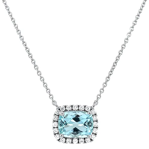 2.29ct Aquamarine & Diamond Halo Necklace
