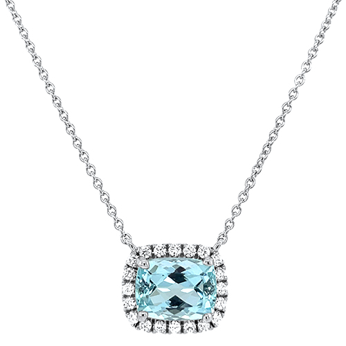 2.29ct Aquamarine & Diamond Halo Necklace