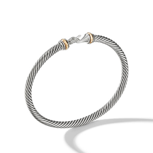 Buckle Classic Cable Bracelet in Sterling Silver with 18K Yellow Gold, 4mm