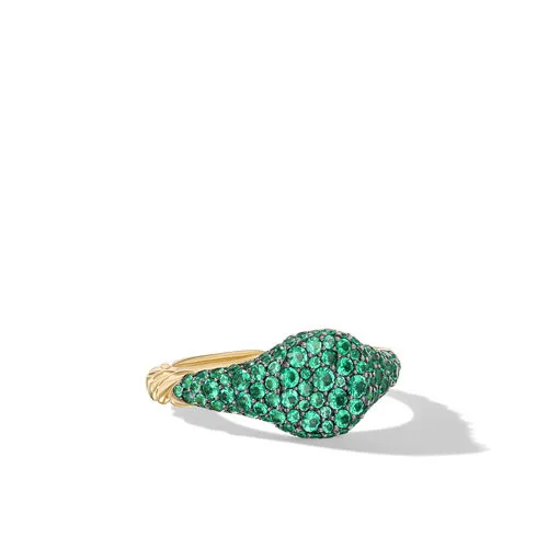 David Yurman Women s Petite Pave Pinky Ring in 18K Yellow Gold Emerald Size 7