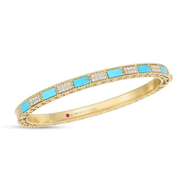 Mosaic Diamond And Turquoise Bangle Bracelet