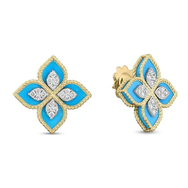 Roberto Coin Turquoise & Diamond Princess Flower Earrings