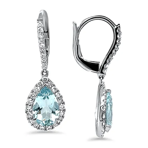 Aquamarine & Diamond Halo Drop Earrings