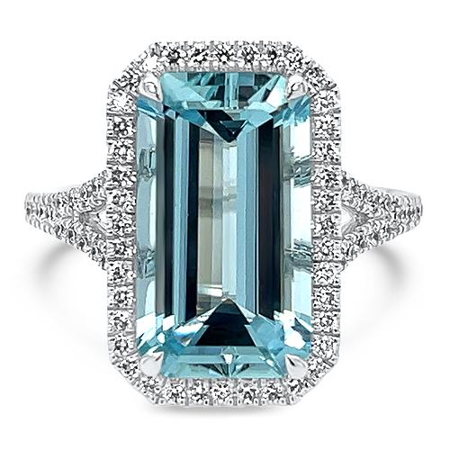 Aquamarine & Diamond Halo Ring