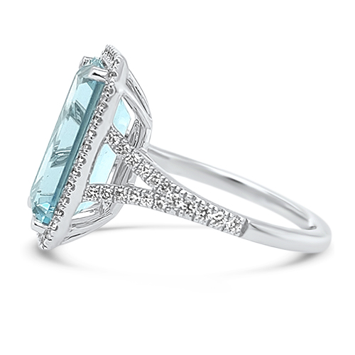 Aquamarine & Diamond Halo Ring