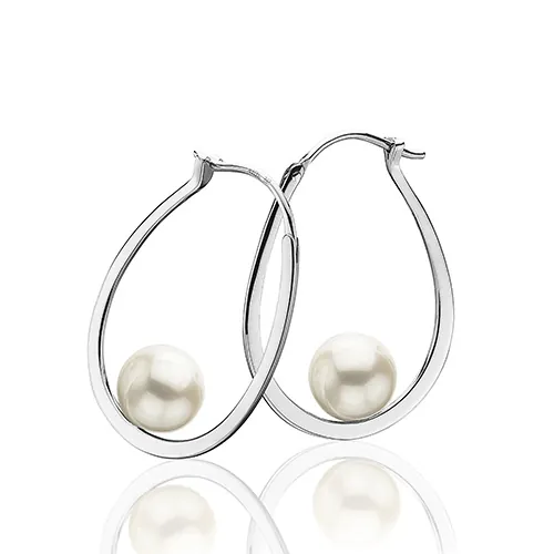 Sterling Silver Hoops with Pearl Accents