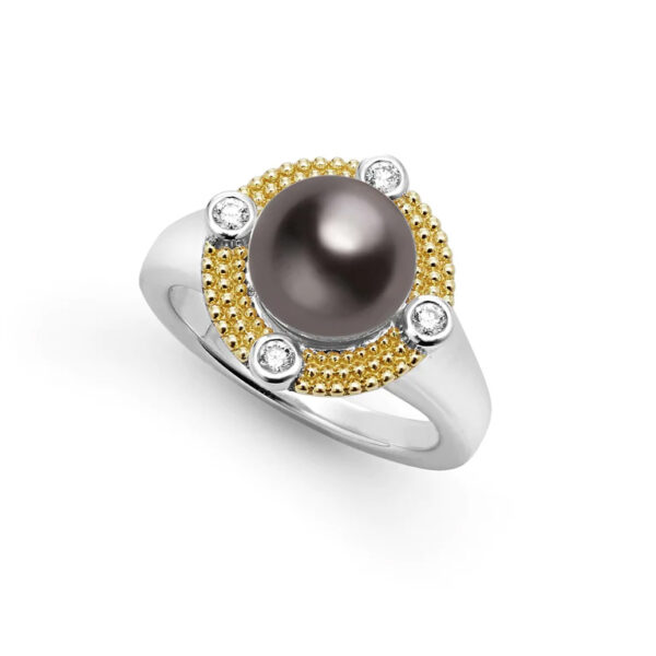 Lagos Luna Tahitian Black Pearl & Diamond Ring