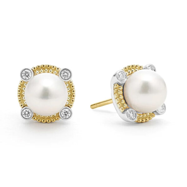 Lagos Luna Freshwater Pearl & Diamond Stud Earrings