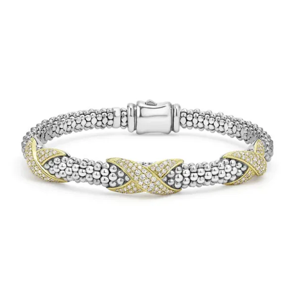 Lagos Embrace Three Station Diamond X Caviar Bracelet