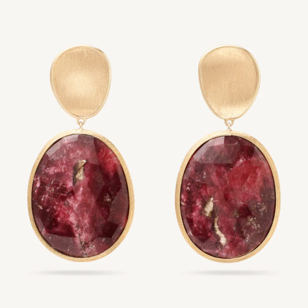 18K Yellow Gold Lunaria Color Double Drop Thulite Earrings