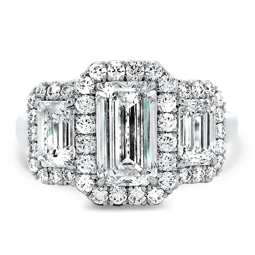 Underwood's Designs 3 Stone Diamond Halo Ring, front view (130025026)
