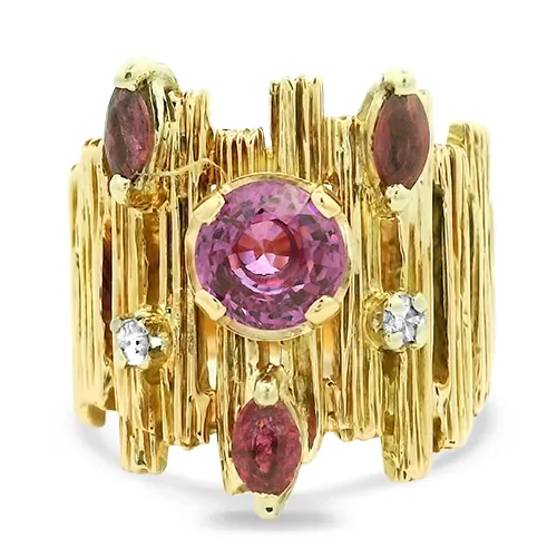 Pink Sapphire, Ruby & Diamond Ring
