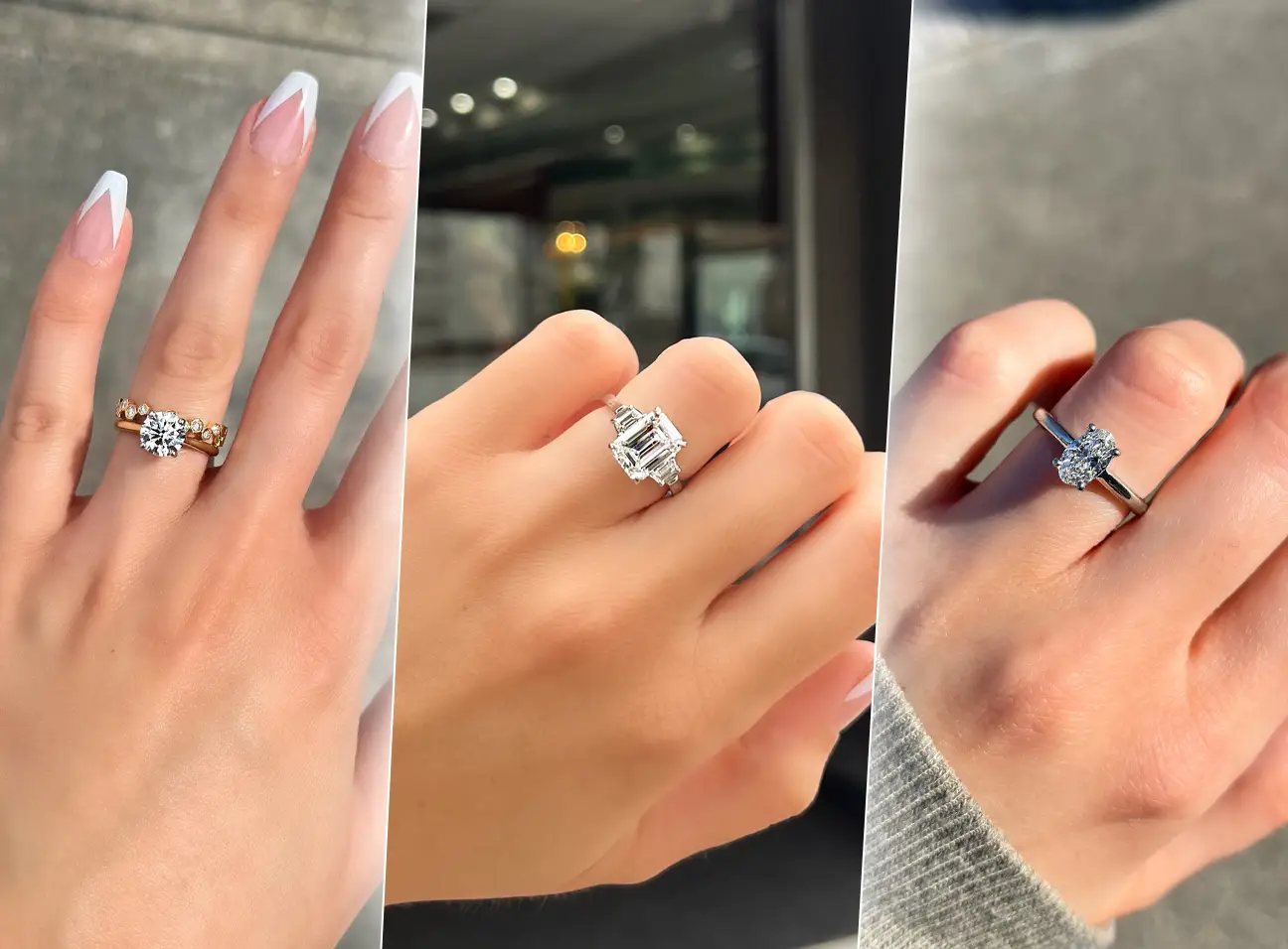 3 Hands Wearing Engagement Rings