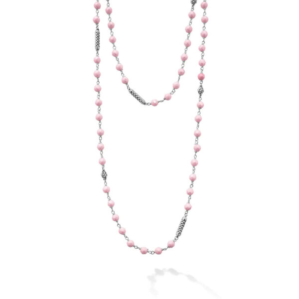 LAGOS Caviar Icon Long Pink Ceramic Beaded Necklace, 34"