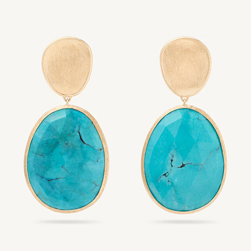 18K Lunaria Double Drop Turquoise Earrings