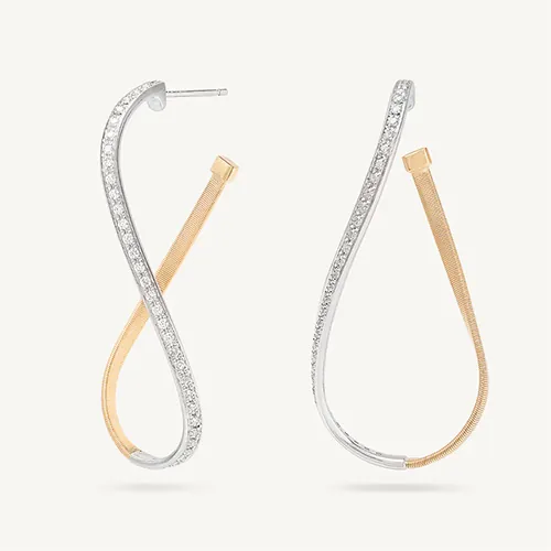 18K Twisted Irregular Medium Hoops with Diamonds