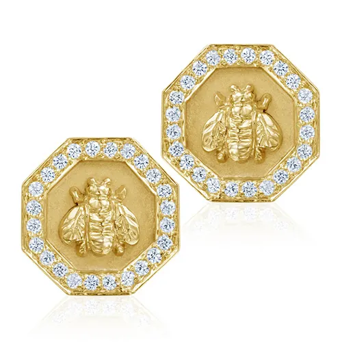 Hexagon Bee Stud Earrings with Diamonds