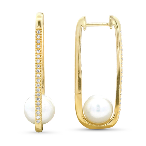 Diamond & Pearl Oblong Hoop Earrings